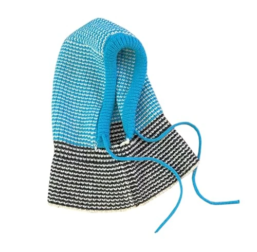 Women's Candy Color Multifunctional Knitted Hat Winter Warm Hooded Scarf(Light Blue)
