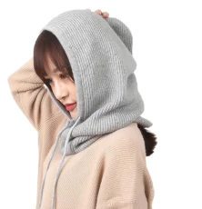 Women's Candy Color Multifunctional Knitted Hat Winter Warm Hooded Scarf(Light Gray) Women's Candy Color Multifunctional Knitted Hat Winter Warm Hooded Scarf(Light Gray)