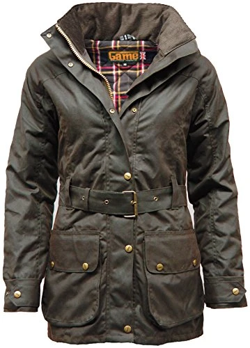 Womens Cantrell Antique Waxed Cotton Jacket with Lightly Padded Tartan Lining (XXL, Brown)
