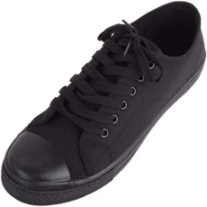 Womens Canvas Lace Up Trainers Sneakers Plimsolls with Rubber Toe Cap - Black - UK 3 / EU 36