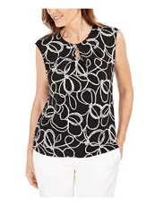 Women's Cap Sleep Floral Rope Knit TOP with Puff Blouse, Black Multi, Small