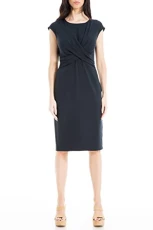 Women's Cap Sleeve Front Twist Wrap Detailed Knee Length Dress, Navy, S Women's Cap Sleeve Front Twist Wrap Detailed Knee Length Dress, Navy, S