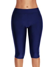 Womens Capri Swimming Pants Knee-Length Bikini Bottom Swimwear Leggings Navy XL