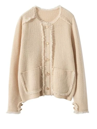 Women's Cardigan Cashmere Sweater Tassel Grace Office Lady O-Neck Coat Soft Warm Cashmere Knitwear B