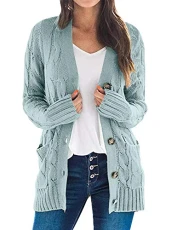Women's Cardigan Jacket Loose Knitted Open Front Spring Autumn Long Sleeve Button Cardigan Sweater Color Light Blue L Women's Cardigan Jacket Loose Knitted Open Front Spring Autumn Long Sleeve Button Cardigan Sweater Color Light Blue L