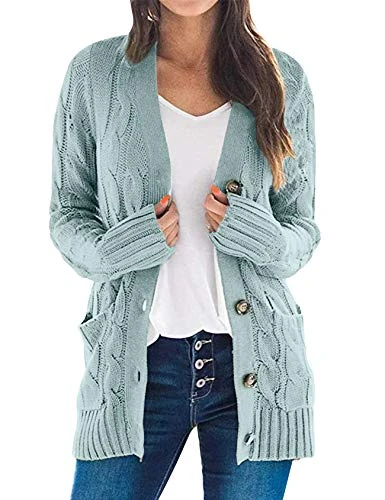 Women's Cardigan Jacket Loose Knitted Open Front Spring Autumn Long Sleeve Button Cardigan Sweater Color Light Blue L