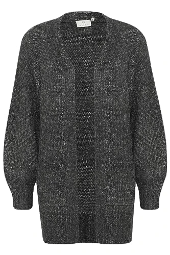 Women's Cardigan Open Front Pockets Long Sleeves Knit Loose Fit Sweater, Dark Grey Melange, Medium