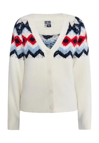 Women's Cardigan Sweater, Wool white, multi-coloured, M/L