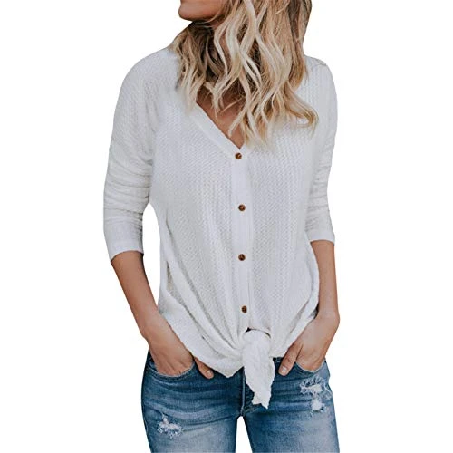 Womens Cardigan Sweaters Fall Tie Shirts Bat Plain Knot Tunic Wing Womens Blouse Loose Knit Tops Women's Cardigan Womens Pattern Cardigan (White-`, S)