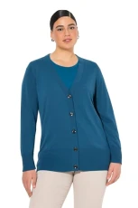 Women's Cardigan, V-Neck, Button Placket, fine Knit Sweater, Blue-Green, 36-38 Women's Cardigan, V-Neck, Button Placket, fine Knit Sweater, Blue-Green, 36-38