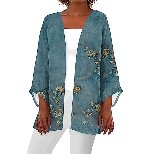 Women's Cardigans 3/4 Sleeve, Women Long Sleeve Button Down Shirt Top Cotton Summer Tops for Women UK Women's Tunic Shirt Top Half Sleeves Pon9351 Cardigans for Women UK