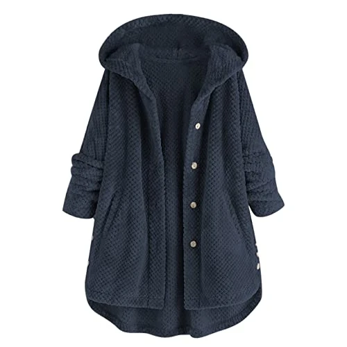 Women's Cardigans Double-Faced Fleece Soft Long Coat Solid Color Plush Hooded Jackets Casual Thermal Hoodies For Women Uk Pajamas Womens Nightwear Warm Long Sleeve Sleepwear Nightgown