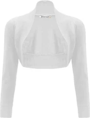 ® Women's Cardigans, Elegant Bolero Jackets for Women - Chic Long Sleeve Cardigans for Women UK, Stylish Open Front Crop Top Shrugs and Boleros for Evening White