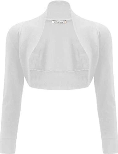 ® Women's Cardigans, Elegant Bolero Jackets for Women - Chic Long Sleeve Cardigans for Women UK, Stylish Open Front Crop Top Shrugs and Boleros for Evening White