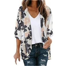 Women's Cardigans Floral Chiffon Cardigan Oversized Open Front Beach Cover Ups for Ladies UK Summer Tops Lightweight Short Sleeve Draped Shawl Blouse Elegant Casual