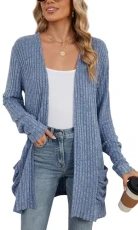 Women's Cardigans Knit Long Cardigans Chunky Knit Casual Cardigan Ladies V Neck Ribbed Knit Outerwear Knit Sweaters Blue L Women's Cardigans Knit Long Cardigans Chunky Knit Casual Cardigan Ladies V Neck Ribbed Knit Outerwear Knit Sweaters Blue L