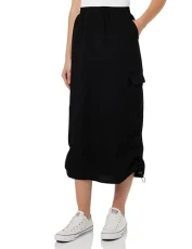 Women's Cargo Skirt Midi Length Pockets Elastic Waist Drawstring Hem, Black Deep, XS Women's Cargo Skirt Midi Length Pockets Elastic Waist Drawstring Hem, Black Deep, XS