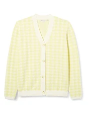 Women's Carveg L/S V-Neck Cardigan KNT, Tofu/Pattern: Lemon merenge, 16/18