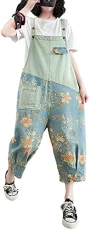 Women's Casual Adjustable Straps Floral Print Denim Bib Overalls Jeans Pants (10, Light Blue, numeric_10)