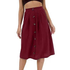 Women's Casual Cotton A Linen Skirts Ruffle Midi Skirt with Pockets Short Breathable Elastic Waist Women's Skirt Flowing Draped High Waist Casual Skirt Comfortable and Elegant Long, red, M