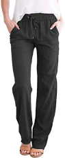 Women's Casual Cotton Linen Pants Casual Drawstring Elastic Waist Beach Trousers Lounge Bottoms (UK 4, Black) Women's Casual Cotton Linen Pants Casual Drawstring Elastic Waist Beach Trousers Lounge Bottoms (UK 4, Black)