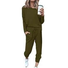 Women's Casual Curvy Tracksuit Women's Wide Running Fitness Outfit Solid Color Suit with Hood Home Jumpsuit Women Two Piece Leisure Suit, Army Green, XXL