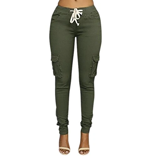 ® Women's Casual Drawstring Skinny Pants High Waist Stretch Slim Pencil Cargo Jogger Trousers with 