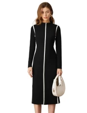 Women's Casual Dress Long Sleeve Midi Wrap Dress Ladies Elegant Party Work Dress L Black-1 Women's Casual Dress Long Sleeve Midi Wrap Dress Ladies Elegant Party Work Dress L Black-1