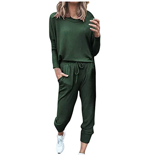 Women's Casual Elegant Tracksuit for Women Curvy Running Fitness Sportwear Soft Sweatshirt with Pocket Complete Set for Sports Women Two Pieces Leisure Suit, green, S