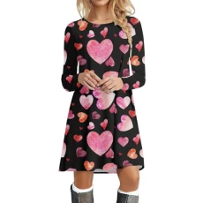 Women's Casual Fashion Valentine's Day Print Round Neck Long Sleeve Tunic Dress Red Women's Long Sleeve Sweatshirt Dress Women's Long Sleeve Sweatshirt for Valentine's Day, black, M