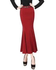 Women's Casual Formal Pencil Fishtail Skirts with Belt for Office Business Wine Red XL Women's Casual Formal Pencil Fishtail Skirts with Belt for Office Business Wine Red XL