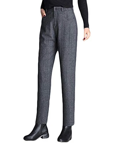 Womens Casual Harem Pants Tartan Check Cigarette Trouser Stretch Tapered Pants Light Grey XL