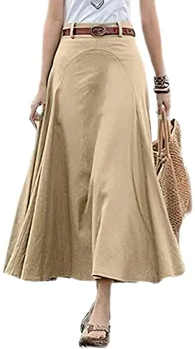 Women's Casual High Waist A Line Midi Skirt Khaki