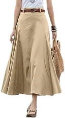 Women's Casual High Waist A Line Midi Skirt Khaki