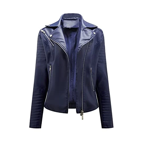 Women's Casual Jacket Solid Faux Leather Pocket Baseball Motorcycle Loose Zipper Soft Jacket Coat pl