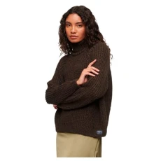 Women's Casual Knitted Jumper with Turtleneck and Stitching, Mottled cocoa brown, 3 UK