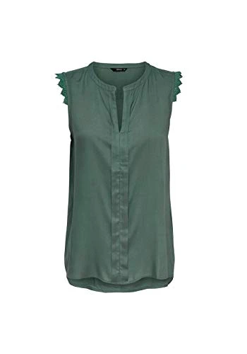 Women's Casual Lace Detail Shirt Blouse Sleeveless Top Upper Garment, Colours:Green-3, Size:40