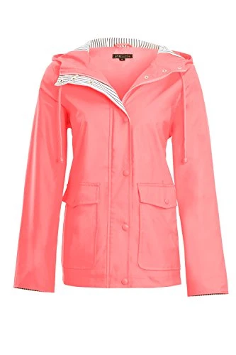 Womens Casual Lightweight Long Sleeve Trench Coat Hooded Waterproof Outerwear Jacket (Salmon, S (UK 