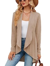 Womens Casual Long Sleeve Cardigan Tops Ladies Soft Knited Sweater Waterfall Cardigans (L, Khaki) Womens Casual Long Sleeve Cardigan Tops Ladies Soft Knited Sweater Waterfall Cardigans (L, Khaki)