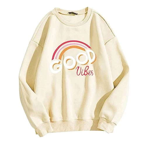 Women's Casual Long Sleeve Graphic Crew Neck Sweatshirts Pullover Tops for Women Oversized Pullover 