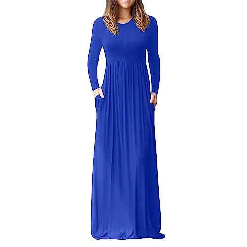 Women's Casual Long Sleeve Round Neck Solid Long Dress Wrap Dress Women