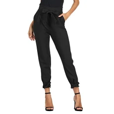Women's Casual Loose Elastic Waist Pencil Long Pants Trousers Bow Belt Black 2XL CL903-1 Women's Casual Loose Elastic Waist Pencil Long Pants Trousers Bow Belt Black 2XL CL903-1