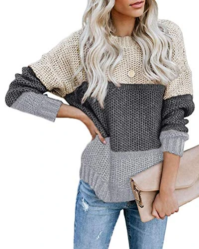 Womens Casual Loose Long Sleeves Baggy Knit Oversized Jumper Pullover Sweater Tops Blouse T-Shirt Sw