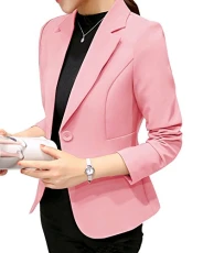 Womens Casual Open Front Blazer Long Sleeve Lapel Plus Size Office Suit Jacket Pink L
