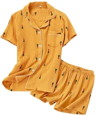 Women's Casual Pajamas Set Short Sleeve Sleepwear Loungewear (XL, Yellow)