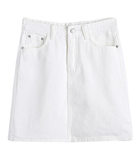 Women's Casual Pure Color Mini Skirts High Waist Denim A-line Short Skirt White 3XL