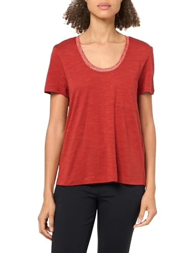 Women's Casual Relaxed Fit Lurex Trim Top, Red, L