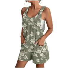 Women's Casual Summer Cotton Linen Rompers Overalls Jumpsuit Shorts Adjustable Straps Romper Summer 