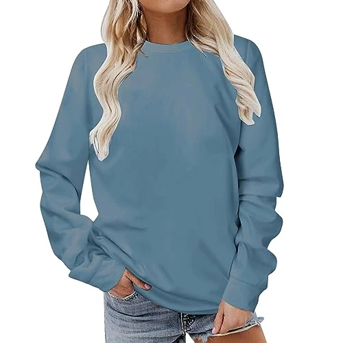 Womens Casual Sweatshirt UK 2024 Fashion Long Sleeve Crew Neck Pullover Tops Dressy Comfy Solid Color Loose Fit Blouse Ladies Elegant Fall Winter Going Out Basic Jumper Shirts