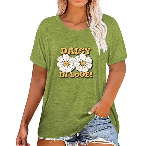 Women's Casual Top Short Sleeve Printed T-Shirt Crew Neck Loose Soft Top Blouse Women's Shirt Sexy Sports Shirt Women, Green, XL